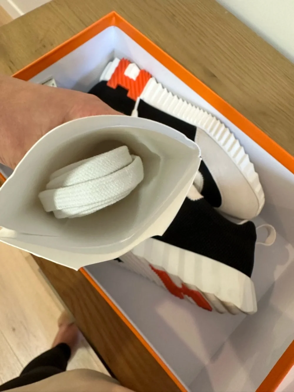 Authentic Hermes Bouncing Sneaker Black, White & Orange Platform - Picture 10 of 15